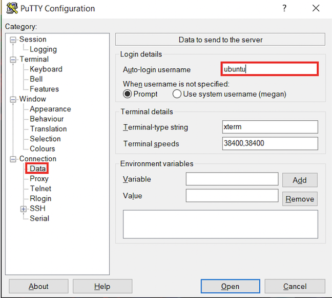 Logging in with putty (Windows)